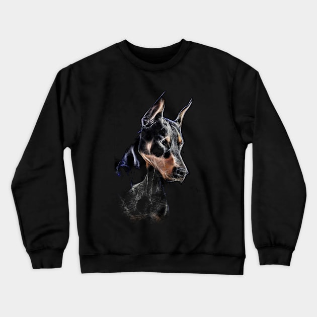 Doberman Fractalius Modern Portrait Pincher Lover Crewneck Sweatshirt by SKornackiArt